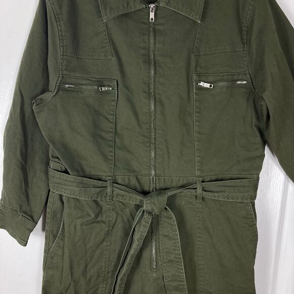 NWOT H&M Jumpsuit Women L”Boiler-Suit”Green Tie Zip-Up Pocket Long-Sleeve Cotton - Picture 5 of 16